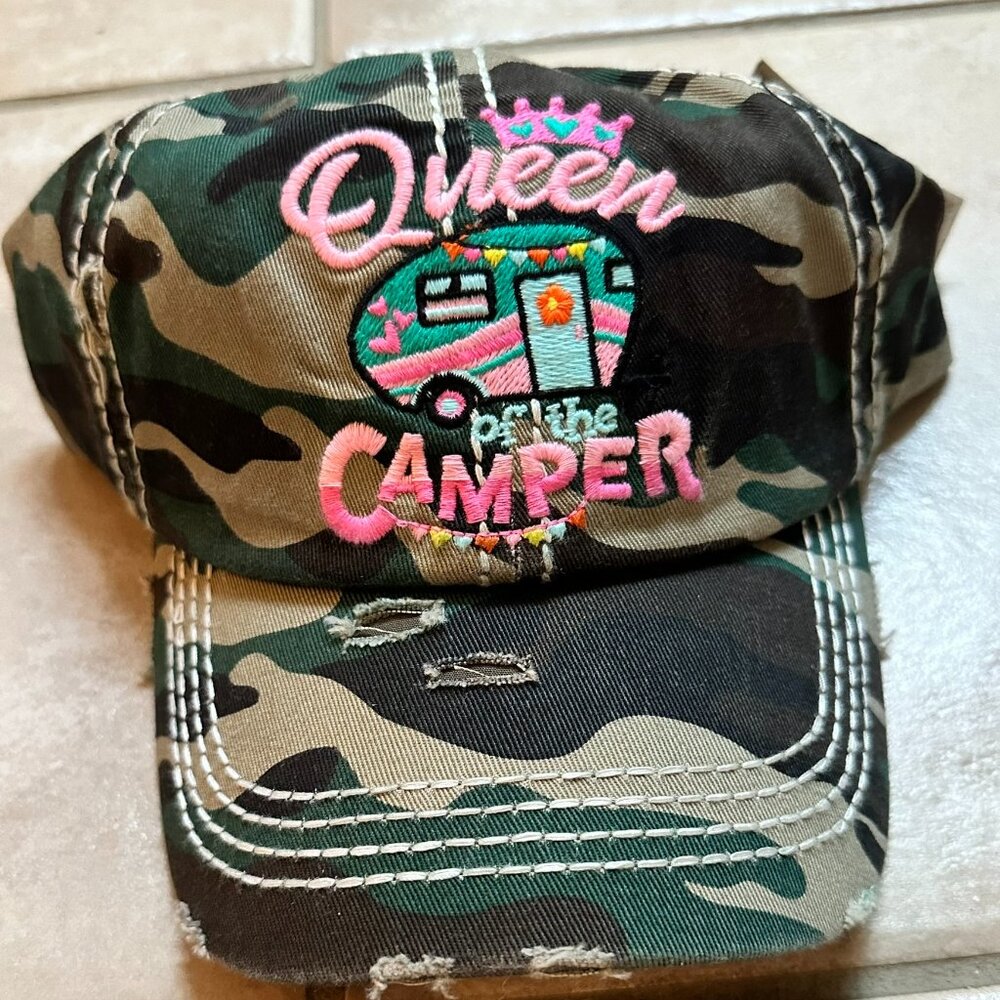 Kbethos Womens Distressed Camo Queen of the Camper Baseball